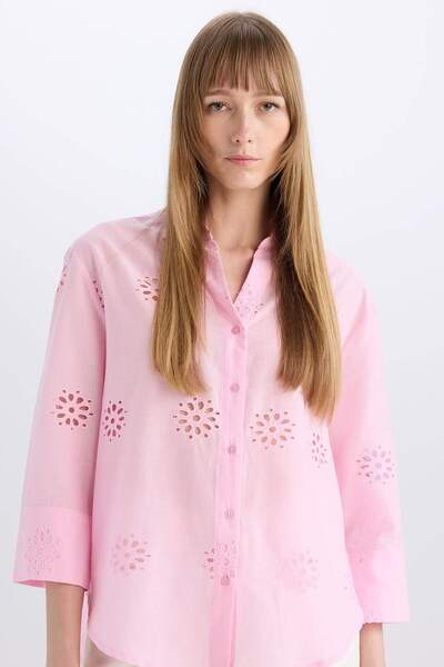 DeFacto Oversize Wide Fit Brode Long Sleeve Shirt B5419Ax25Sp