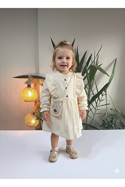 çilek bebe Rochie pentru fetiță din muselină autentică cu mâneci lungi și det...