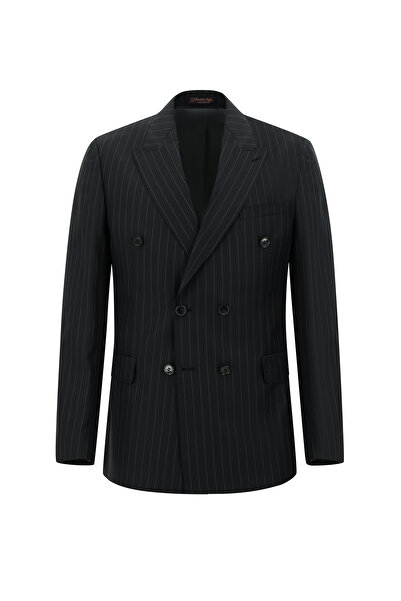 Abdullah Kiğılı Slim Fit Slim Fit Woolen Striped Double-Breasted Suit