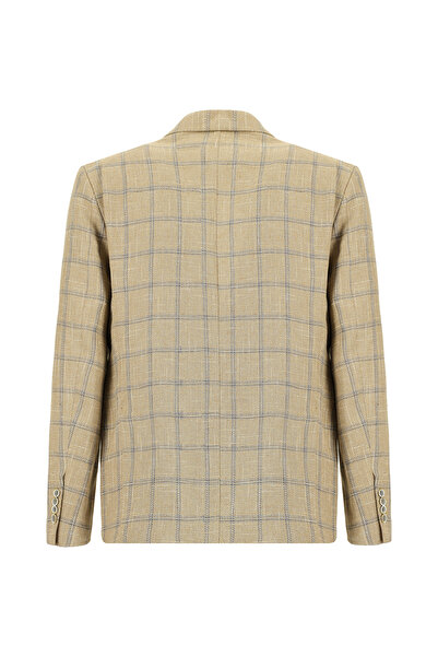 Abdullah Kiğılı Slim Fit Slim Fit καρό λινό μπουφάν