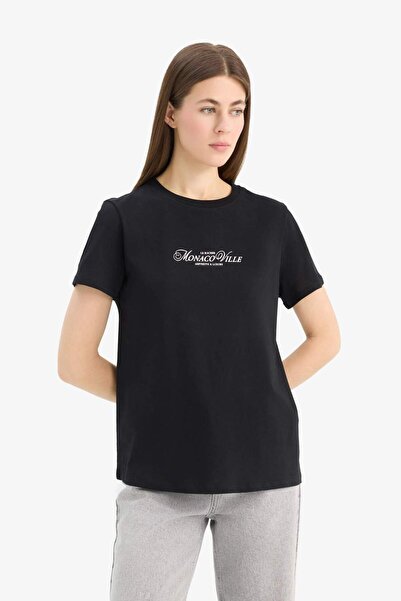 DeFacto Regular Fit Crew Neck Bedrucktes Kurzarm-T-Shirt aus gekämmter Baumwolle E2789AX25SP