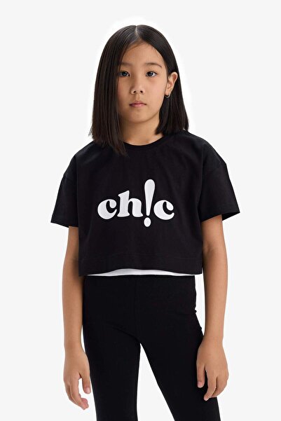 DeFacto Girl's Crew Neck Printed Short Sleeve T-Shirt E0063A825Sm