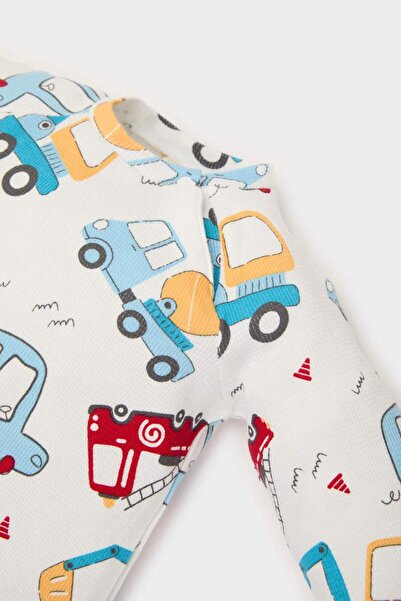 DeFacto Baby Boy Newborn Vehicle Printed Long Sleeve Waffle Jumpsuit E2395A525Sp
