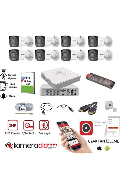 Hikvision 8 Kameralı Gece Gündüz Renkli, Ses Kayıtlı Güvenlik Kamerası Seti - Uzaktan Izleme - 1tb Hdd