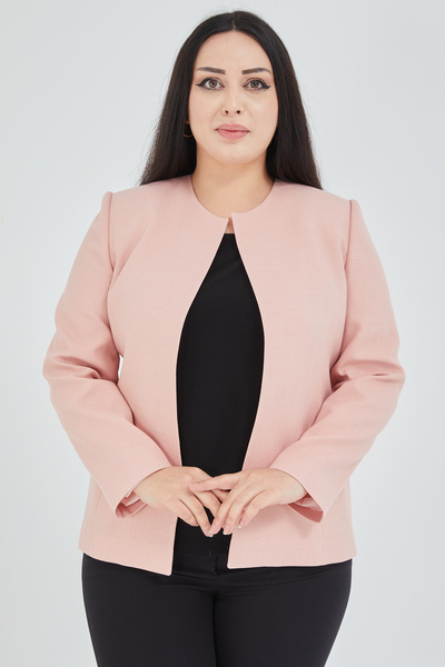 Fagi Γυναικείο ροζ μπουφάν χωρίς γιακά μεγάλου μεγέθους