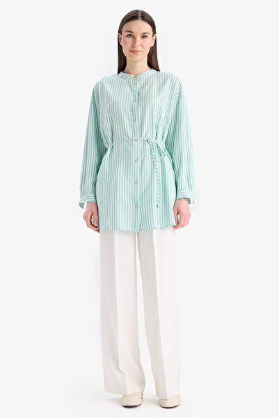 DeFacto Relax Fit Striped Long Sleeve Lace-Up Hijab Shirt Tunic E5360Ax25Sp