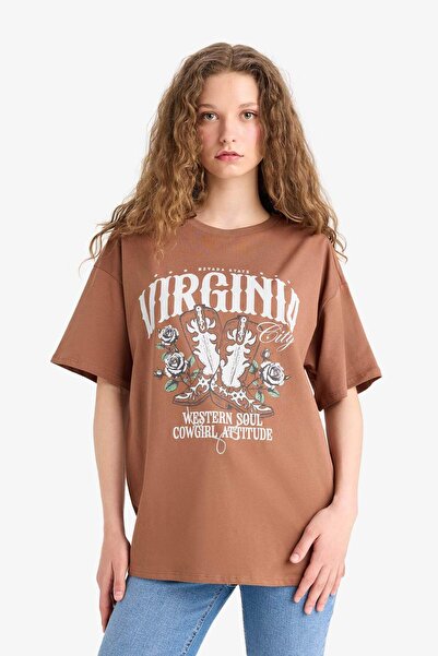 DeFacto Oversize Φαρδιά Εφαρμογή Crew Neck Basic Μασίφ κοντομάνικο T-shirt D9615AX25SM