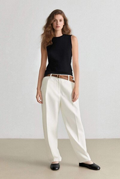 DeFacto Carrot Fit Gabardine Fabric Pants with Belt High Waist Short Leg D2732Ax25Sp