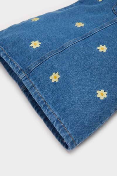 DeFacto Kız Bebek Çiçekli Askılı Jean Elbise E0468A525SP