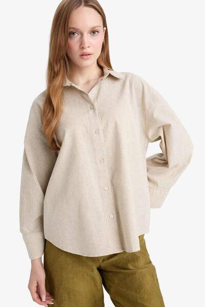 DeFacto Relax Fit Linen Blend Long Sleeve Shirt E4556Ax25Sp