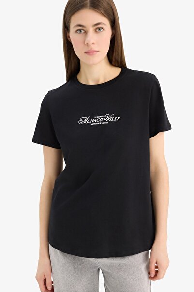 DeFacto Regular Fit Crew Neck Bedrucktes Kurzarm-T-Shirt aus gekämmter Baumwolle E2789AX25SP