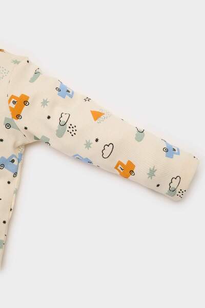 DeFacto Erkek Bebek Pijama Takımı Araç Baskılı Fitilli Kaşkorse Uzun Kollu Üst Beli Lastikli Uzun Alt E6937A