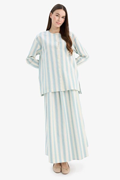 DeFacto A-Line Striped Linen Blend Maxi Skirt E4566Ax25Sp