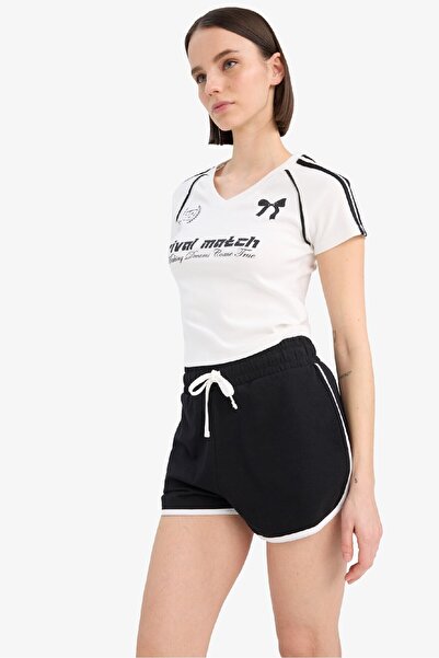 DeFacto Tricou cu mânecă scurtă cu decolteu în V cu imprimeu E7442AX25SP