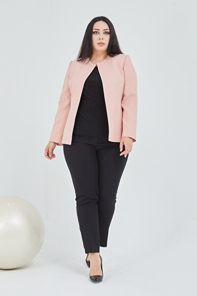 Fagi Γυναικείο ροζ μπουφάν χωρίς γιακά μεγάλου μεγέθους