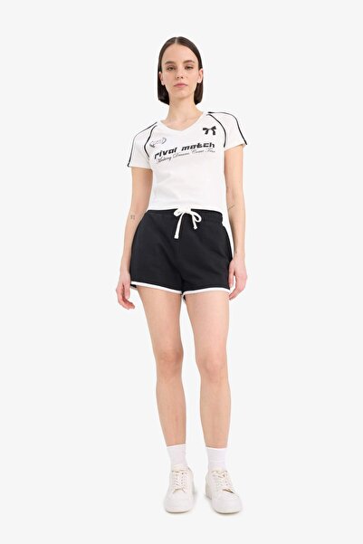 DeFacto Coool Fitted V-Neck Printed Rib Short Sleeve T-Shirt E7442Ax25Sp