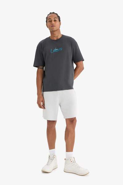 DeFacto Defactofit Nba Los Angeles Lakers Boxy Fit Crew Neck Back Printed Short Sleeve T-Shirt E0133Ax25Sp