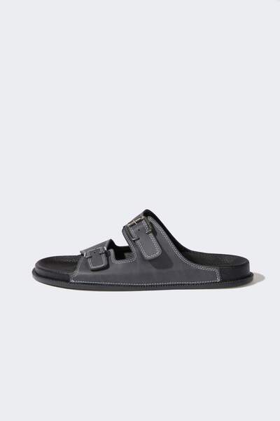 DeFacto Men's Flat Sole Double Banded Faux Leather Slippers E6251Ax25Hs