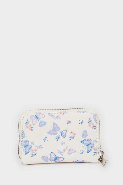 DeFacto Women's Butterfly Patterned Faux Leather Coin Purse E5473Axns