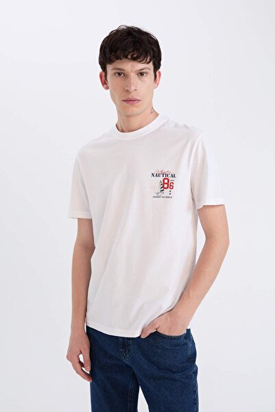 DeFacto Тениска с къс ръкав и щампа, стандартна кройка, 100% памук, с кръгло деколте, D9357AX25SP