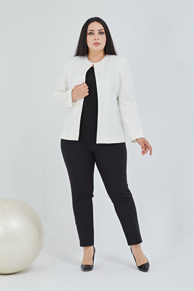 Fagi Γυναικείο λευκό μπουφάν Plus Size χωρίς γιακά