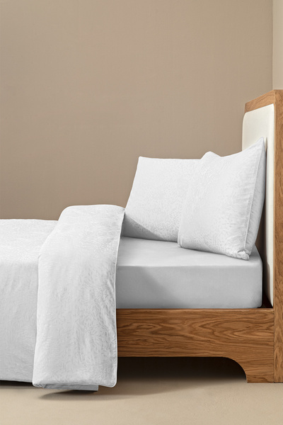 Penelope 100% Cotton Satin Duvet Cover Set 240X220 cm White - Plume Series