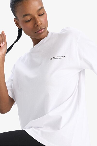 DeFacto DeFactoFit Oversize Wide Fit Crew λαιμόκοψη κοντομάνικο λευκό μπλουζάκι T7793AZ25SP