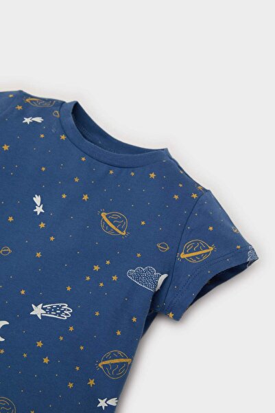 DeFacto Erkek Bebek Pijama Takımı Desenli Kısa Kollu Penye Üst Beli Lastikli Uzun Alt E1173A525SM