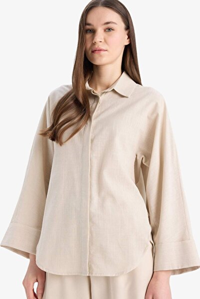 DeFacto Relax Fit Keten Karışımlı Uzun Kollu Tesettür Gömlek Tunik B9835AX25SP