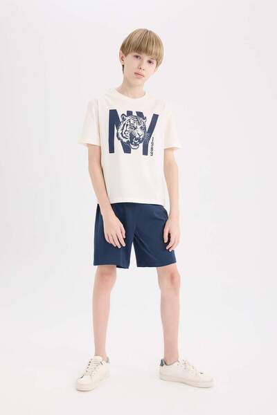 DeFacto Boy's New Pajama Set Short Sleeve Piajam Top Elastic Waist Shorts Pajama Bottom E6648A825Sm