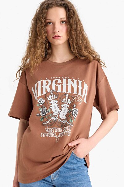 DeFacto Oversize Φαρδιά Εφαρμογή Crew Neck Basic Μασίφ κοντομάνικο T-shirt D9615AX25SM