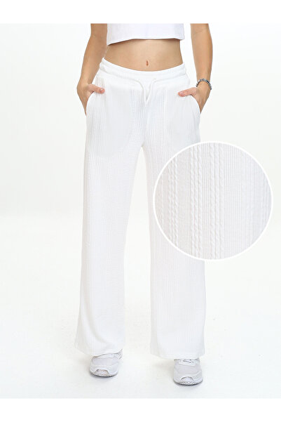 Denokids Girl's Wide Leg Ecru Basic Sweatpants