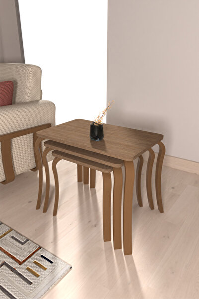 VİLİNZE Eva Ahşap Çok Amaçlı 3'lü Zigon Sehpa