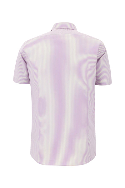 Abdullah Kiğılı Kısa Kol Slim Fit Dar Kesim Çizgili Pamuk Gömlek