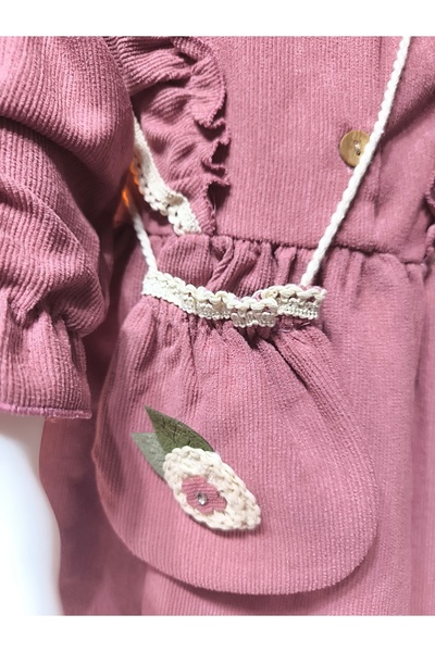 çilek bebe Φόρεμα για κορίτσια με μακρυμάνικο δαντέλα Vintage κοτλέ με βελούδινη τσάντα