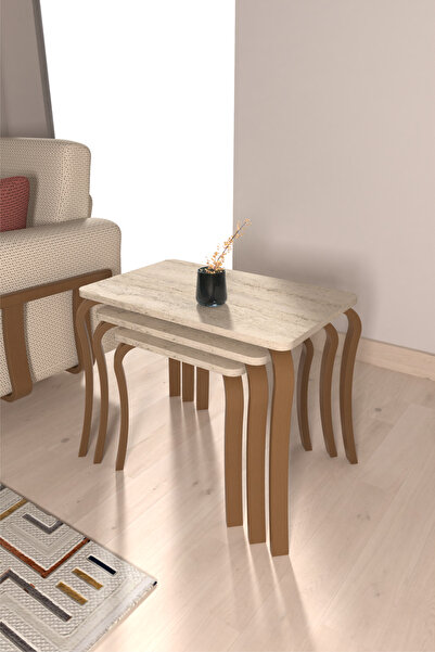 VİLİNZE Eva Ahşap Çok Amaçlı 3'lü Zigon Sehpa