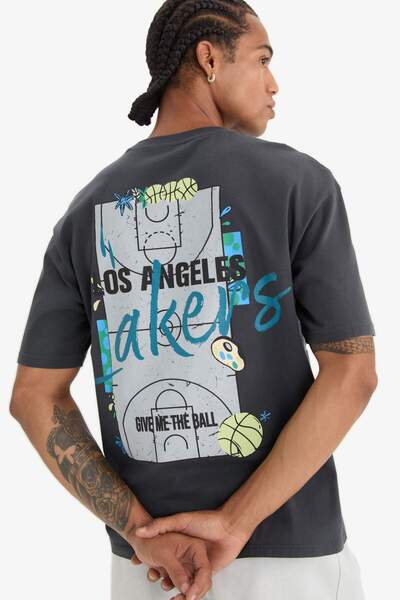 DeFacto Defactofit Nba Los Angeles Lakers Boxy Fit Crew Neck Back Printed Short Sleeve T-Shirt E0133Ax25Sp