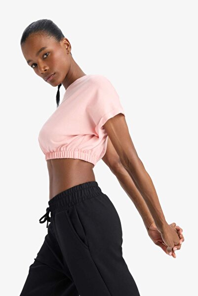 DeFacto DeFactoFit Cropped Fit Crew Neck εμπριμέ αθλητικό κοντομάνικο μπλουζάκι D9035AX25SP