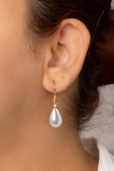 klas gümüş Gümüş Damla Model Kadın İnci Rose Anne Küpe 8x12 mm