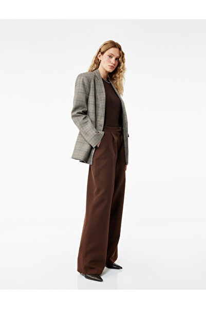 Koton Long Wide Leg Palazzo Pants with Pleated Pockets