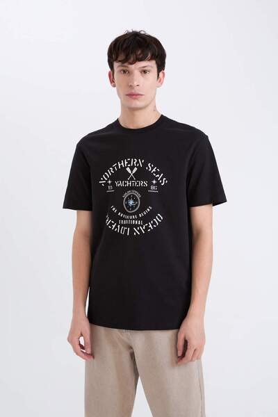 DeFacto Μπλουζάκι με κοντό μανίκι με στάμπα με κανονική εφαρμογή από 100% βαμβάκι E1329AX25SP