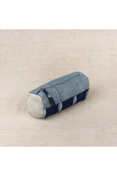 Ohrna Artisan Hand-Embroidered GOL Zipper Pouch Sustainable Jute Gray Navy