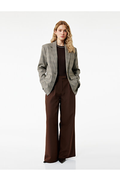 Koton Long Wide Leg Palazzo Pants with Pleated Pockets
