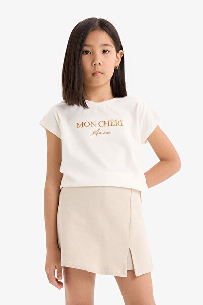 DeFacto Kız Çocuk 2'li Takım Baskılı Kısa Kollu Tişört Şort Etek E1260A825SM