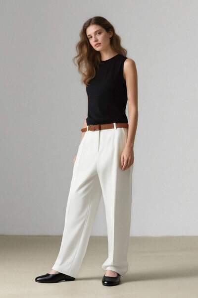 DeFacto Carrot Fit Gabardine Fabric Pants with Belt High Waist Short Leg D2732Ax25Sp