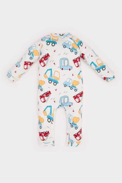 DeFacto Baby Boy Newborn Vehicle Printed Long Sleeve Waffle Jumpsuit E2395A525Sp