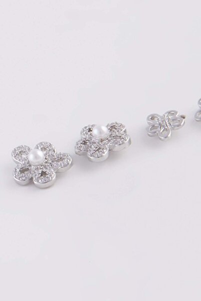 DeFacto Women's Flower Motif 3-Piece Silver Earrings E3069Axns