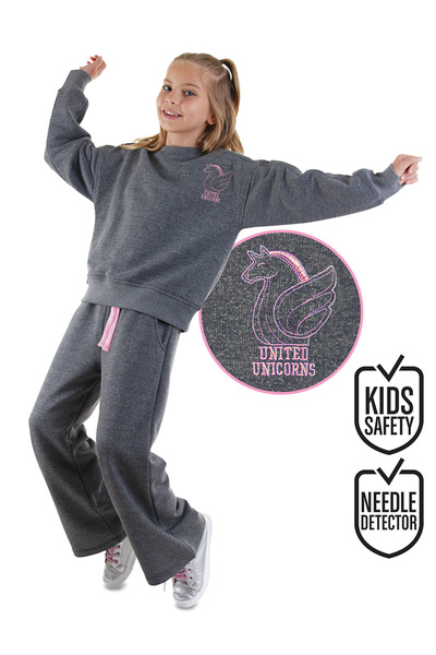 Denokids Unicorn Girl's Gray Tracksuit Set