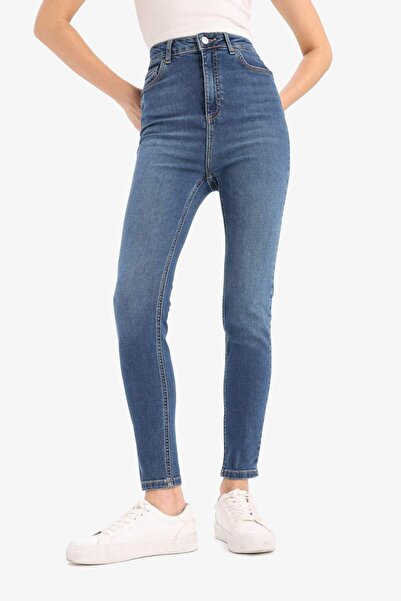 DeFacto Anna Skinny Fit Yüksek Bel Düz Paça Uzun Jean Taş Yıkama Pantolon D8177AX25SP