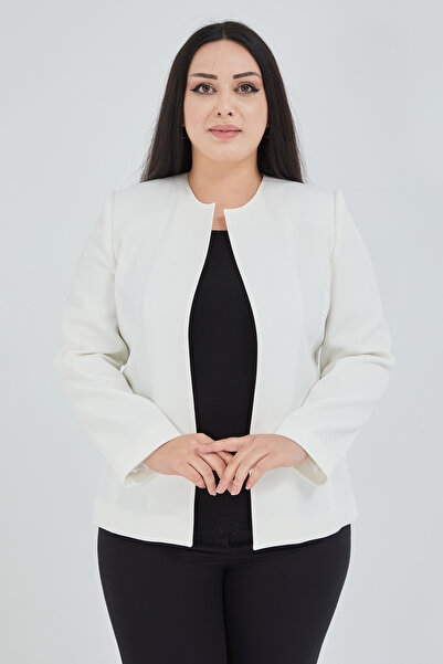 Fagi Women's Large Size Collarless White Jacket